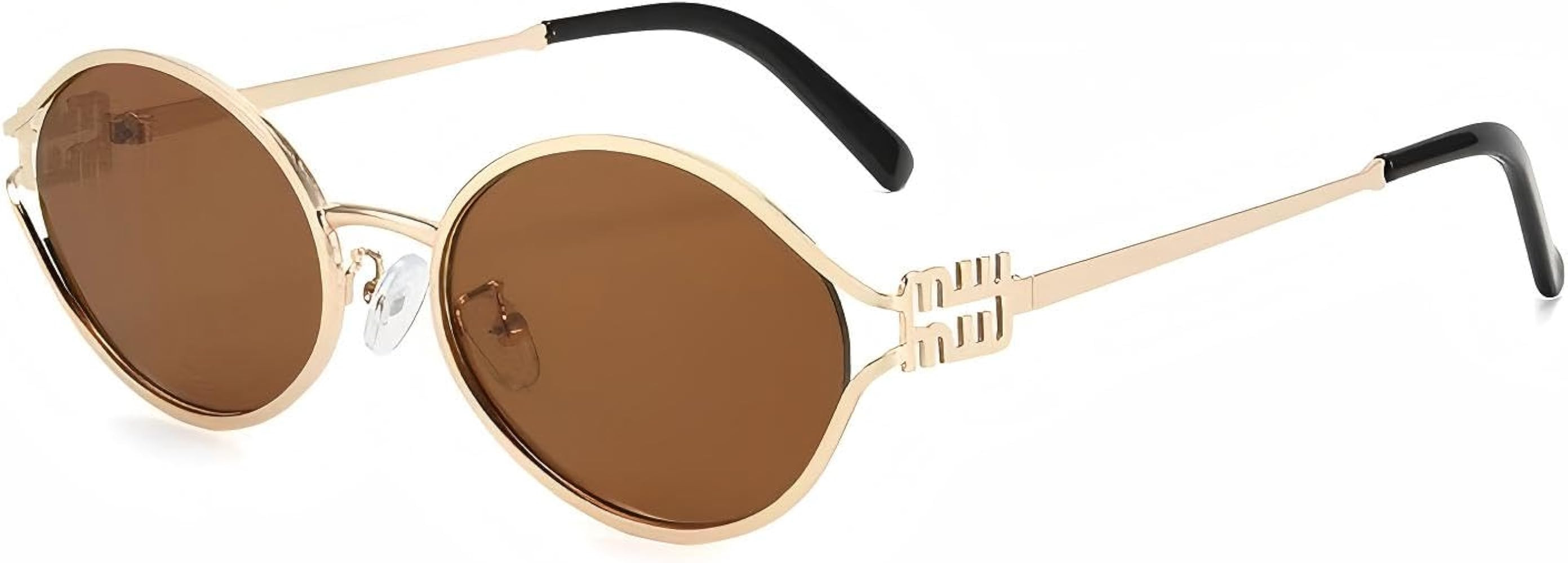 Retro Oval Sunglasses for Women Men Trendy Gold Metal Cute Chic Small Round Sun Glasses Sunnies | Amazon (CA)