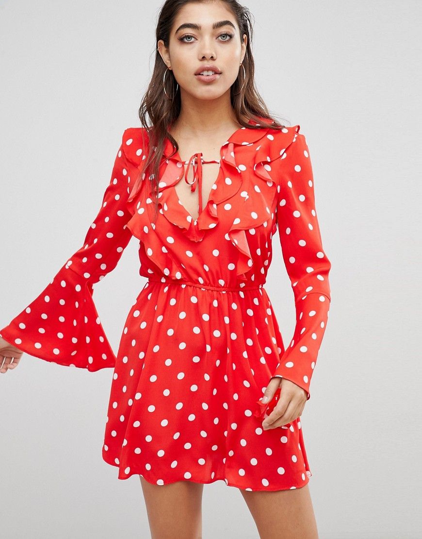 Ivyrevel Skater Dress with Fluted Sleeve in Polkadot Print - Red | ASOS US