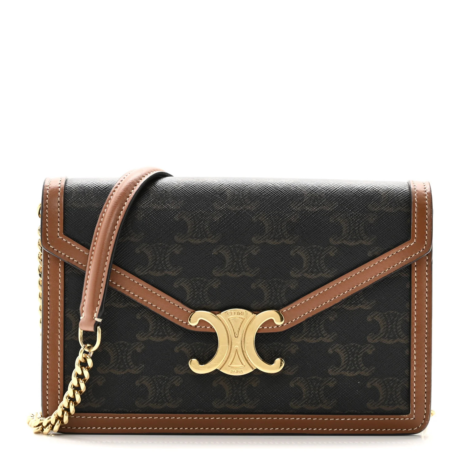 Triomphe Canvas Calfskin Margo Wallet on Chain Tan | FASHIONPHILE (US)