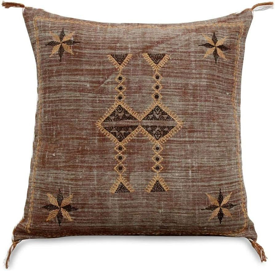 FabHub Sabra Pillow Cover Rah, 20"x20" 100% Linen, Earthy Brown Boho Decorative Pillow Case, Moro... | Amazon (US)