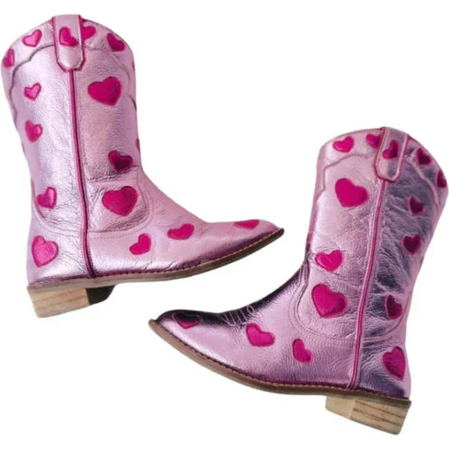 Wild + Rae | Cowgirl Lovestruck Boots, (Pink, Size Kid US 2 / EU 33) | Maisonette | Maisonette