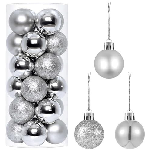24 Pieces Mini Christmas Ball Ornaments 1.57 Inch Xmas Shatterproof Plastic Hanging Ball Pendant Decor for Christmas Wreath Garlands and Miniature Xmas Tree Wedding Party Holiday Decoration, Silver | Amazon (US)