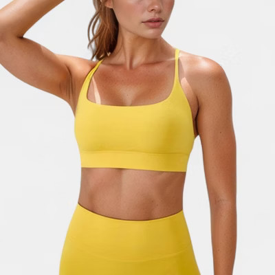 Anna-Kaci Active Women's Scoop Neck Sports Bra with Adjustable Spaghetti Straps Removable Padding - Medium, Yellow | Target