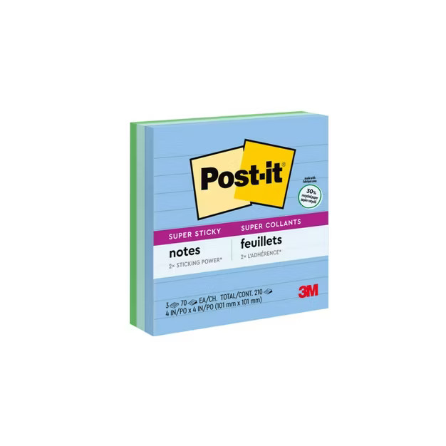 Post-it 3pk 4" x 4" Lined Super Sticky Notes 70 Sheets/Pad | Target