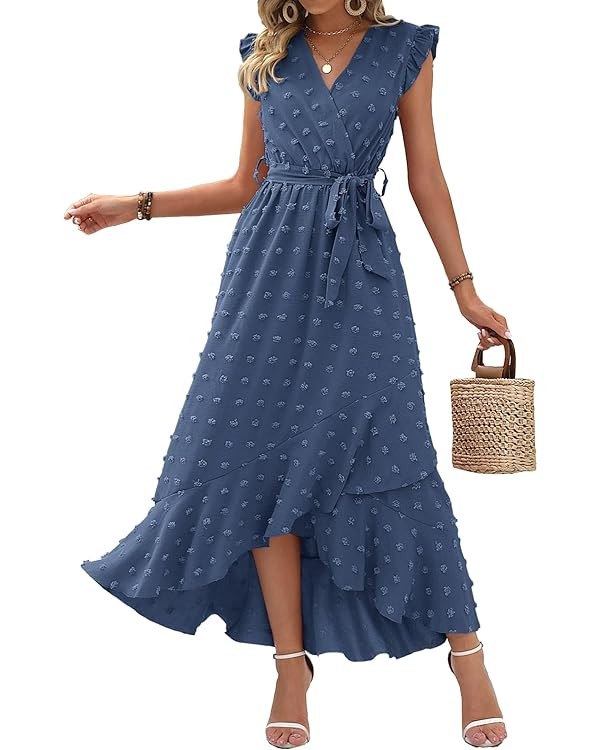 BTFBM Boho Dresses for Women 2026 Summer Fashion Cap Sleeve Swiss Dot Flowy Ruffle Beach Wedding ... | Amazon (US)