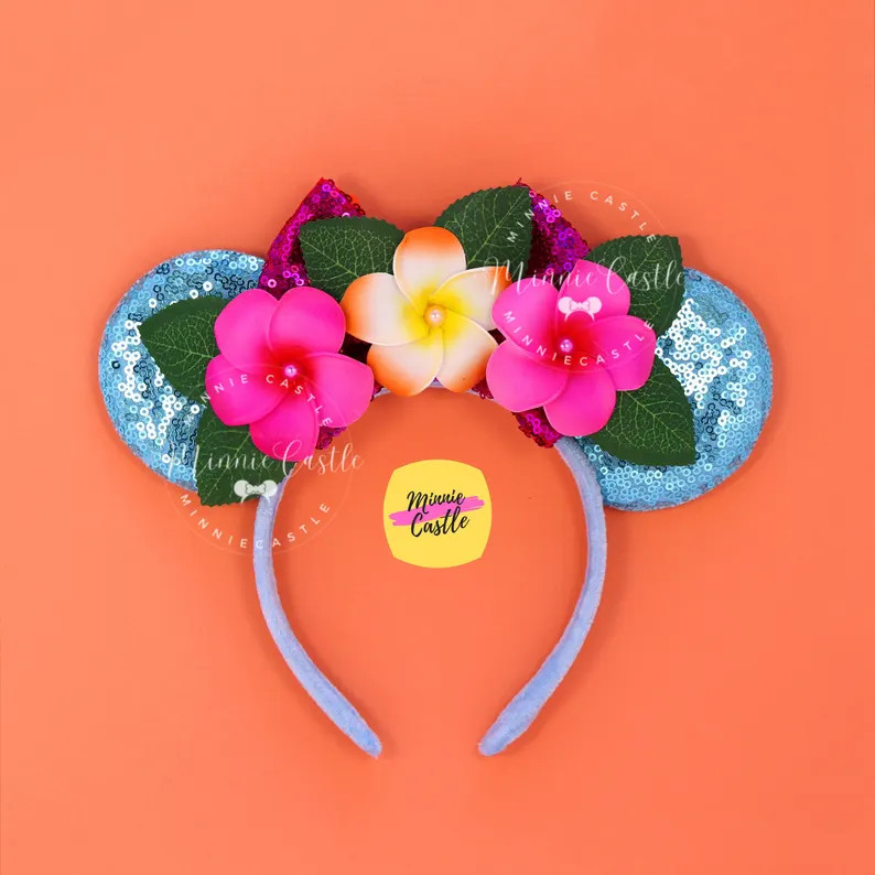 Moanas Mickey Ears, Hawaiian Flowers Mouse Ears, Minnie Ears, Girl Mouse Ears headband, Character... | Etsy (Global)