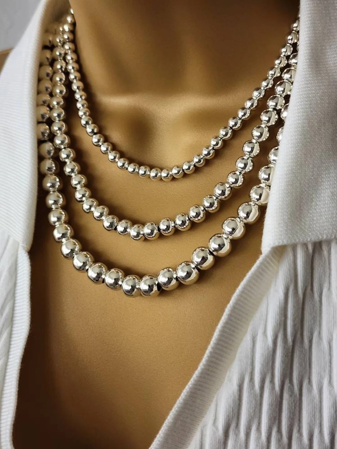 Silver Ball Bead Necklace Silver Plated Necklace Perfect - Etsy | Etsy (US)