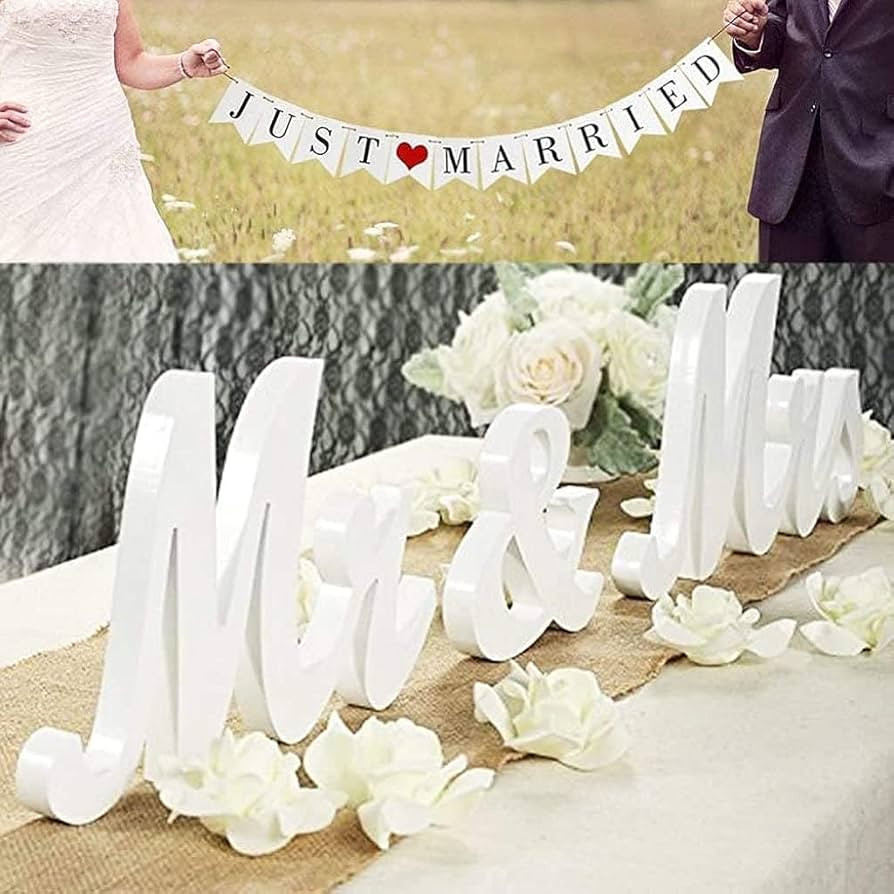 VIOPVERY Mr and Mrs Sign for Wedding Table,Large White Mr and Mrs Sign,Wooden Letters,Mr & Miss S... | Amazon (US)