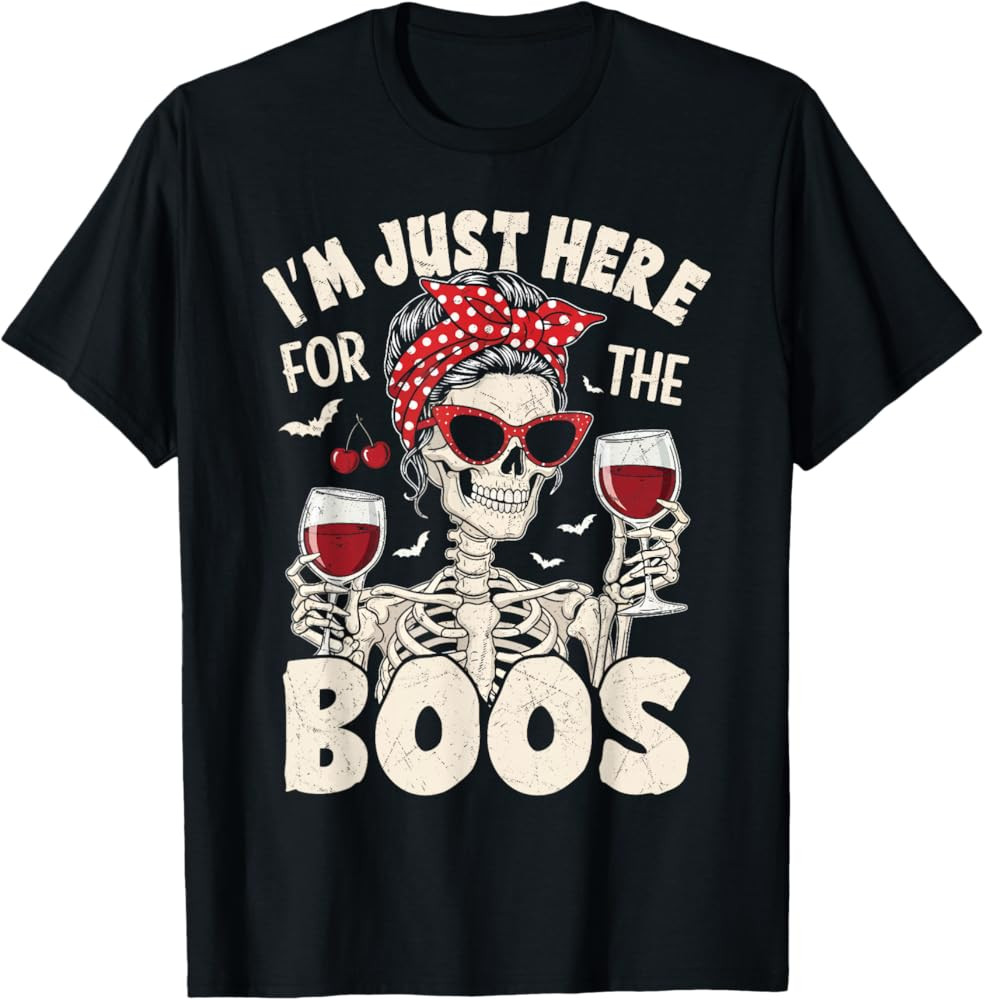 Women Halloween Funny I'm Just Here for The Boos Skeleton T-Shirt | Amazon (US)
