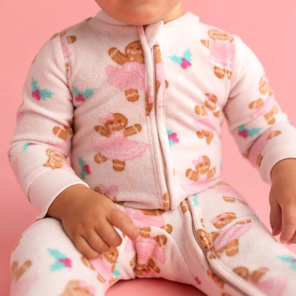 Holiday Pink One Piece Baby Footie Pajamas | Ginger Posh | Posh Peanut