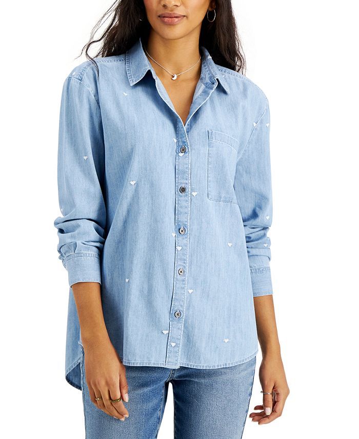 Style & Co Cotton Chambray Boyfriend Shirt, Created for Macy's & Reviews - Tops - Women - Macy's | Macys (US)