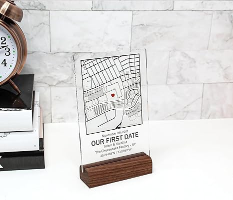 Personalized Acrylic Map Our First Date with Wood Stand for Mother, Wife, Girlfriend, Husband, Bo... | Amazon (US)