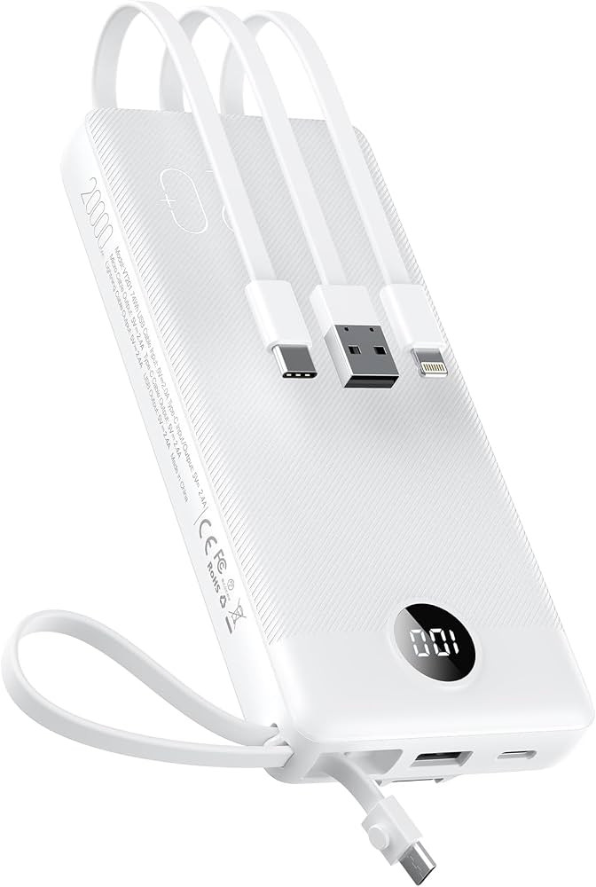 VEEKTOMX Portable Charger with Built-in Cables, 20000mAh Power Bank for iPhone, Fast Charging USB... | Amazon (US)