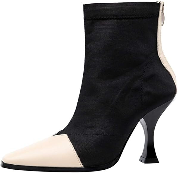 CYBLING Womens Two Tone Ankle Boots Ladies Fur Inside Pointed Toe High Heels Back Zipper Short Bo... | Amazon (US)