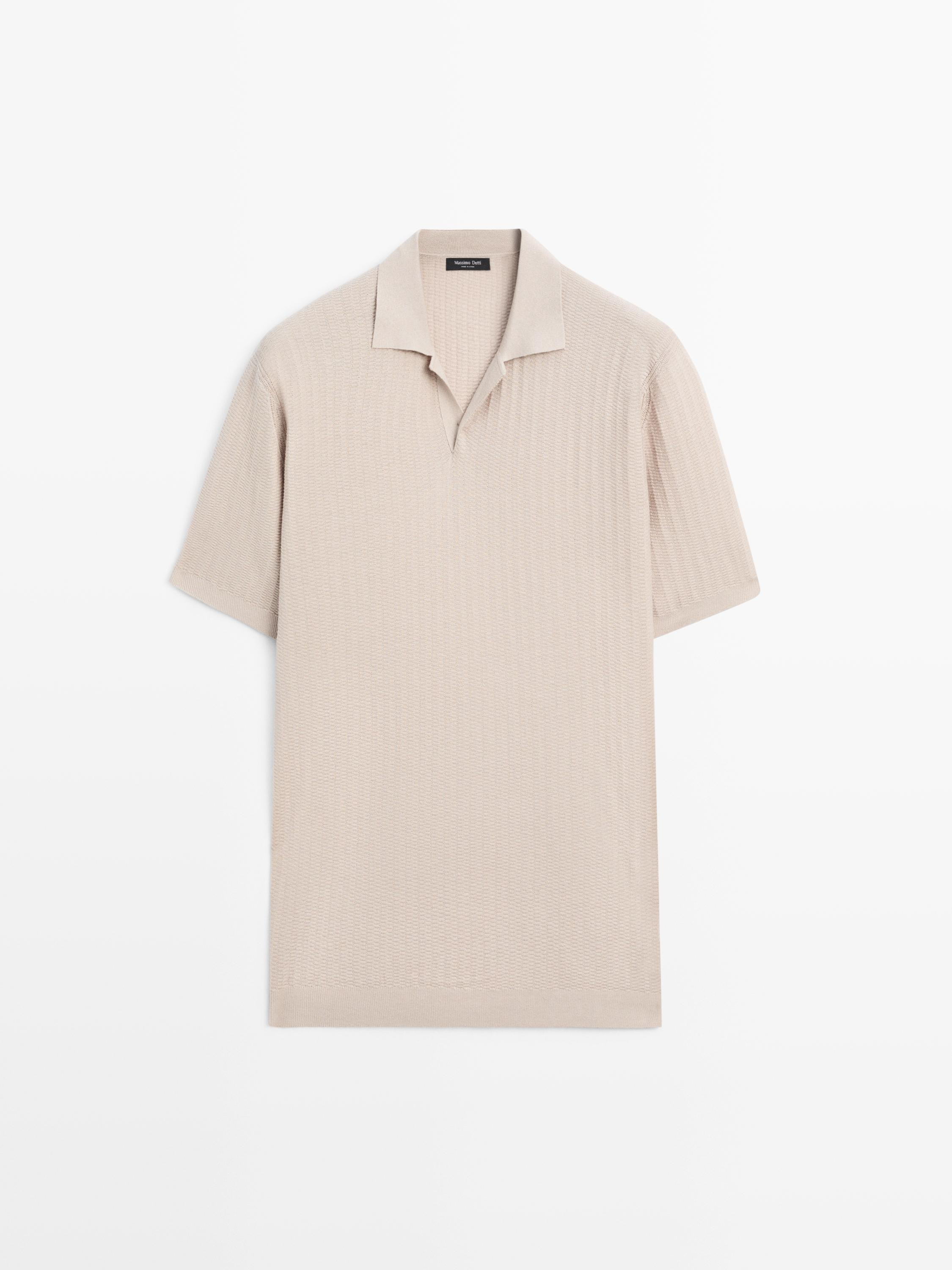 Short sleeve cotton and linen blend knit polo shirt | Massimo Dutti US