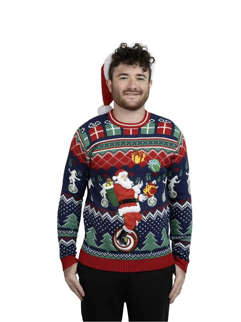 Jollidays Men's Unicycle Santa Ugly Christmas Sweater, Sizes S-2XL - Walmart.com | Walmart (US)