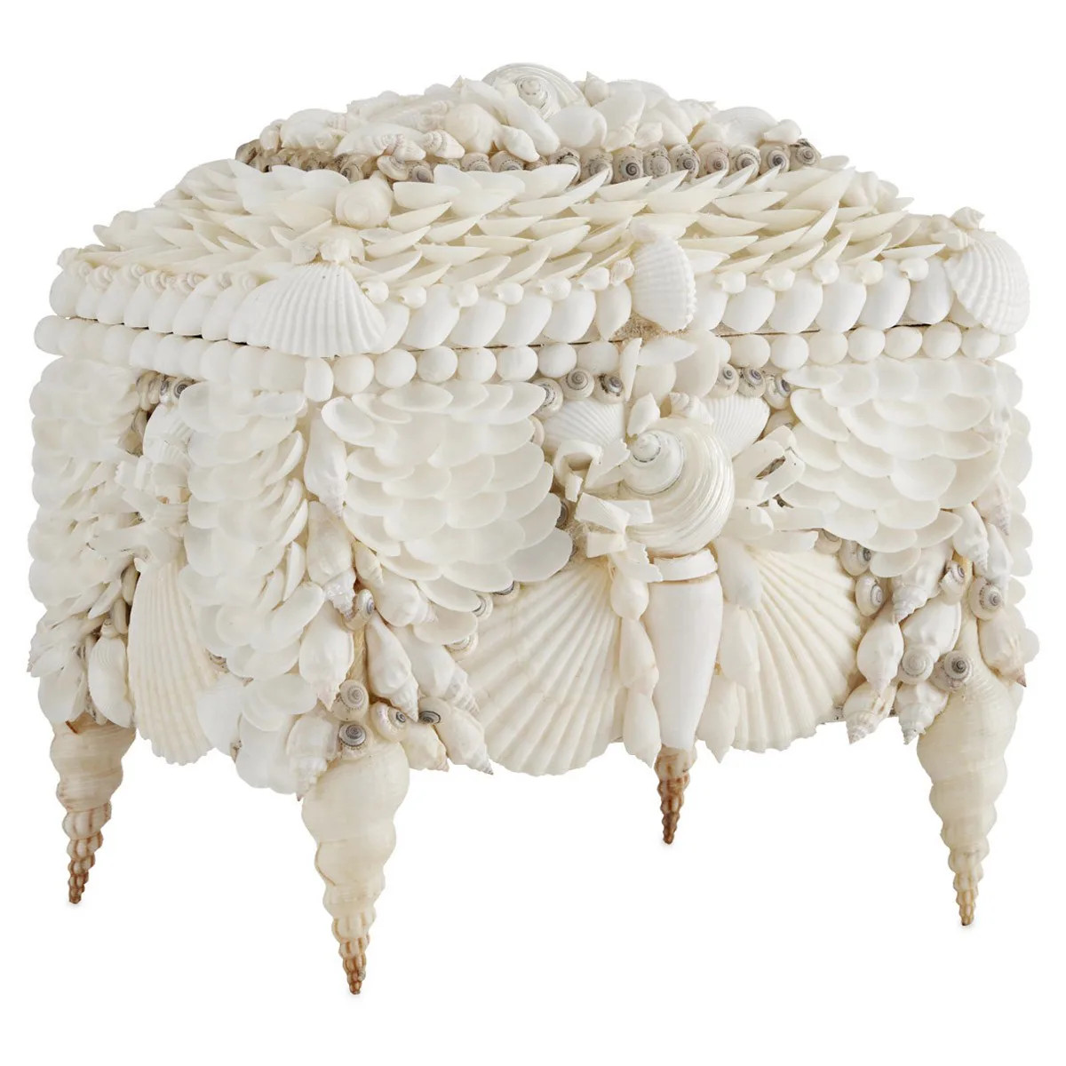 Seraphina Coastal Beach White Shell Decorative Box | Kathy Kuo Home
