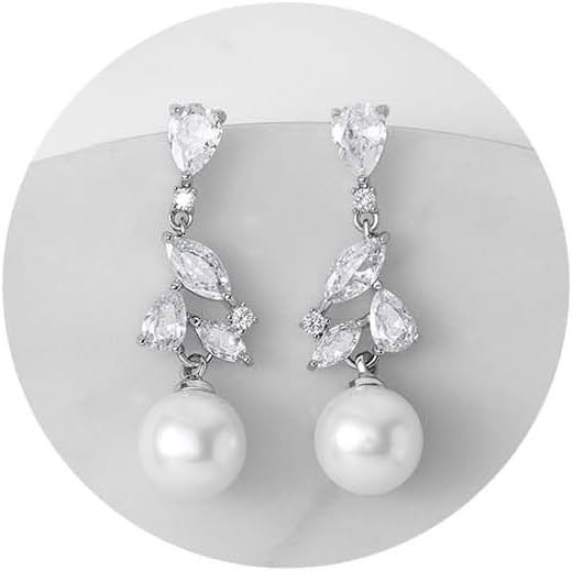 SWEETV Pearl Wedding Bridal Earrings for Brides, Bridesmaids, Pearl Drop Earrings for Women Dangl... | Amazon (US)