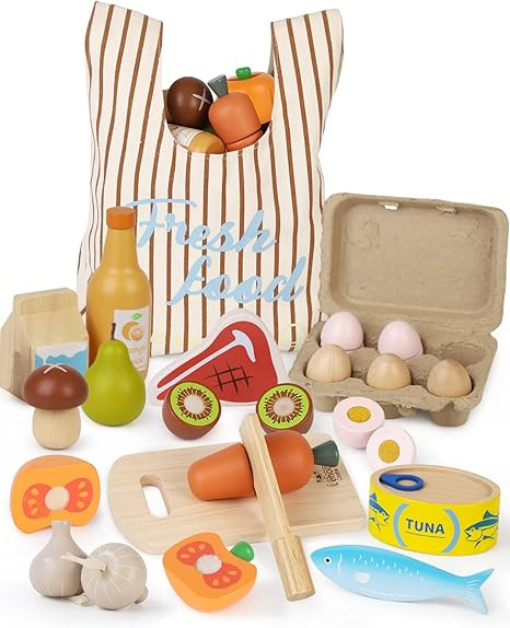 Lehoo Castle Wooden Play Food Sets for Kids Kitchen, Food Toys for Toddlers 3+ Year Old, with Sho... | Amazon (US)