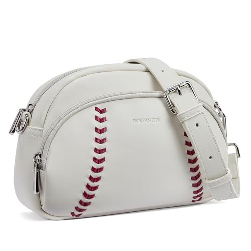 BOSTANTEN Baseball Crossbody Purses for Sport Mom Small Shoulder Bag Vegan Leather Women Handbags for Events White | Amazon (US)