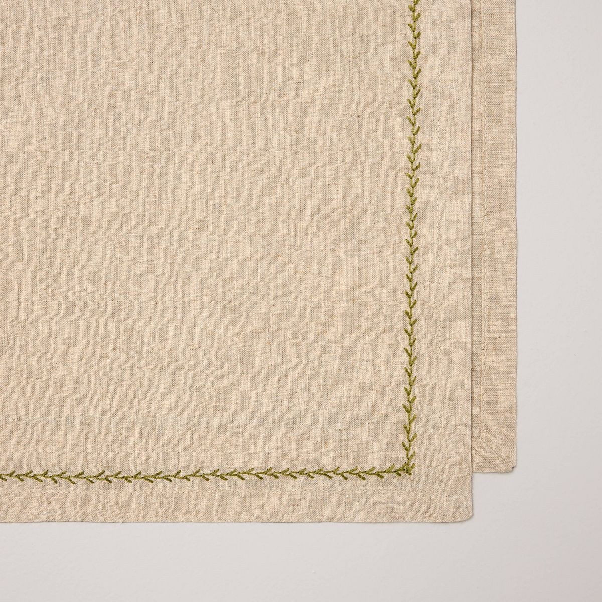 Set of 4 Embroidered Border Cloth Napkins Natural/Green - Hearth & Hand™ with Magnolia | Target