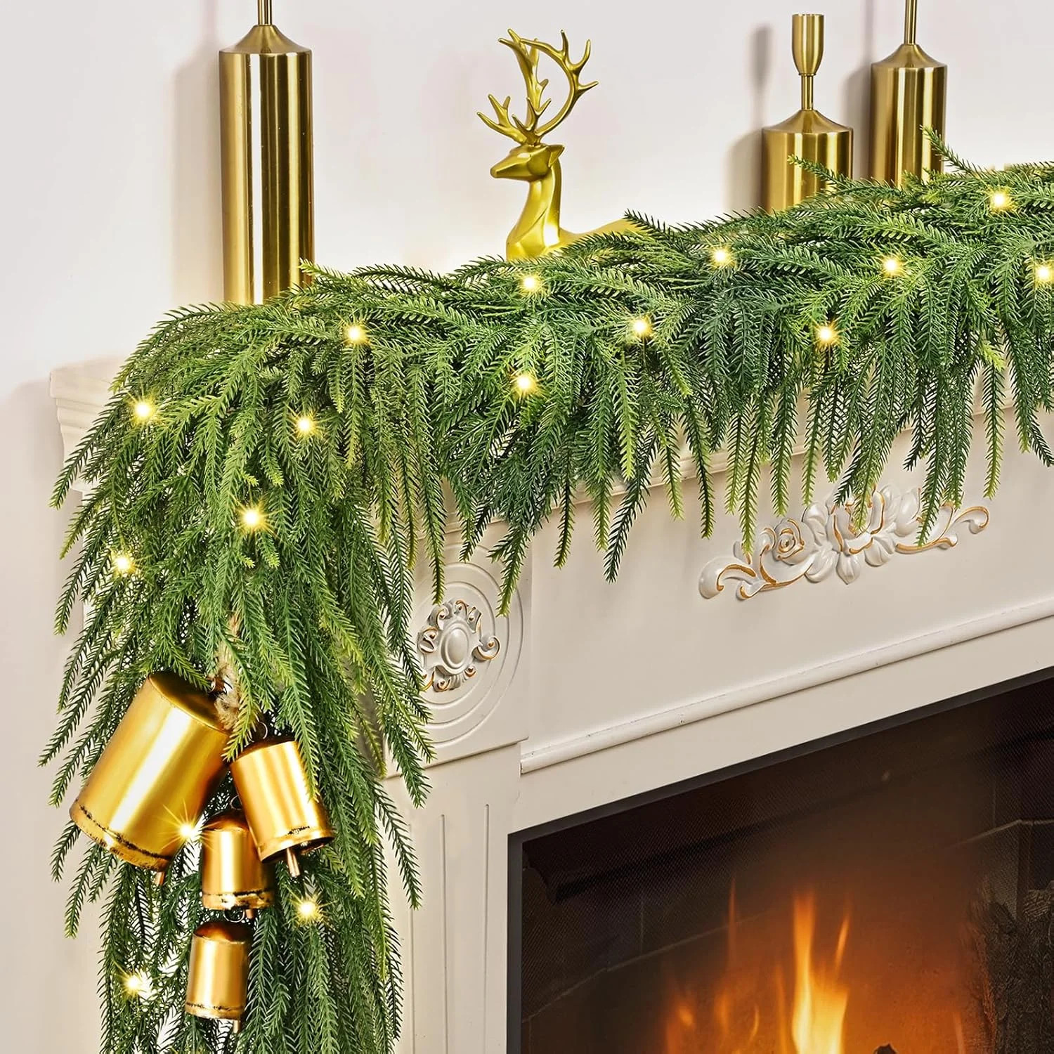 Waipfaru 6ft Norfolk Pine Christmas Garland,Real Touch Artificial Faux Greenery Garland for Holid... | Walmart (US)