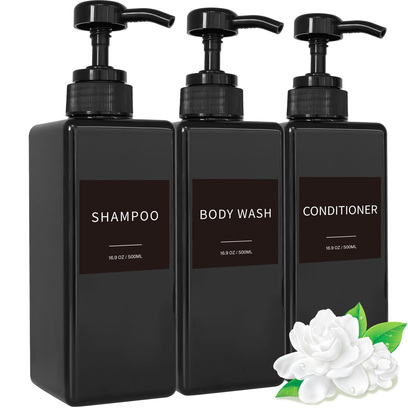 Shampoo and Conditioner Dispenser, Refillable Plastic Shampoo Pump Bottles with Waterproof Labels... | Amazon (US)