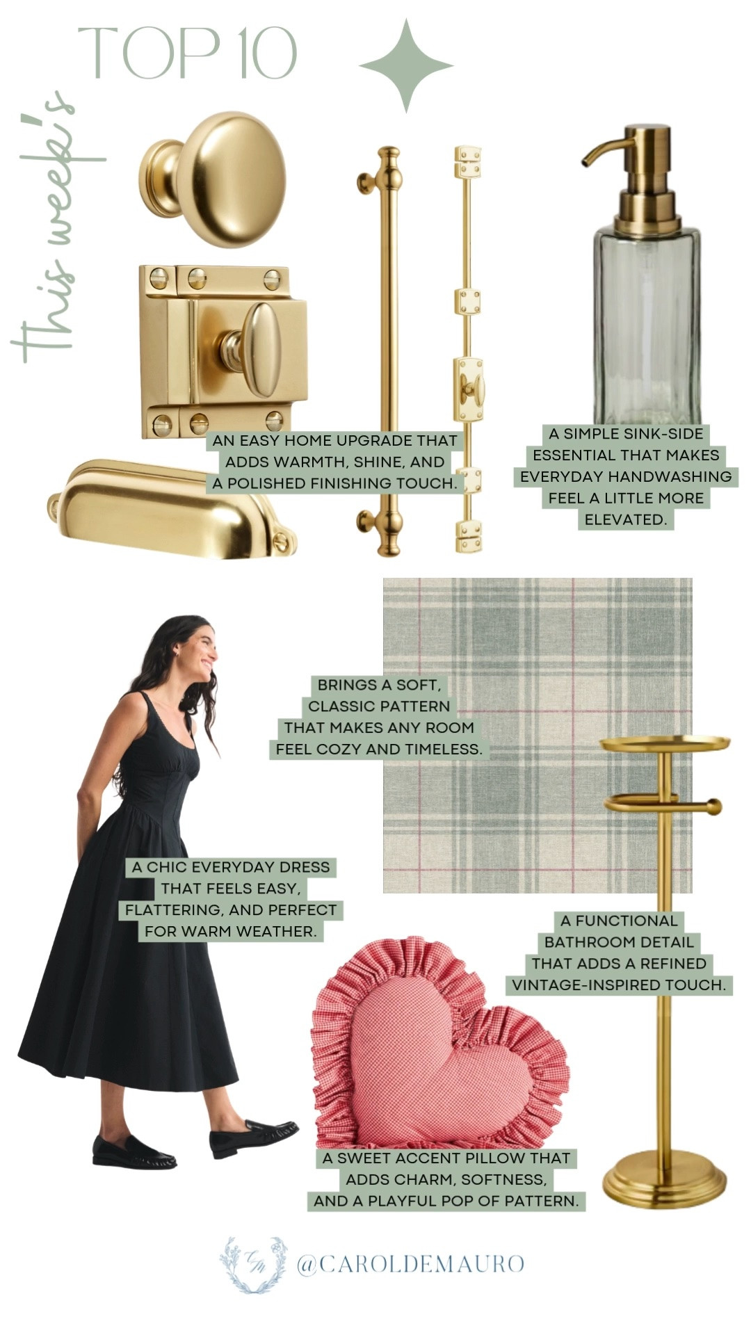 top 10, weekly bestsellers, follower favorites, most loved, home decor, summer dress, gold hardware, drawer pulls, glass soap dispenser, plaid wallpaper, little black dress, toilet paper holder, heart shaped throw pillow, home accents

#LTKHome #LTKootd #LTKU