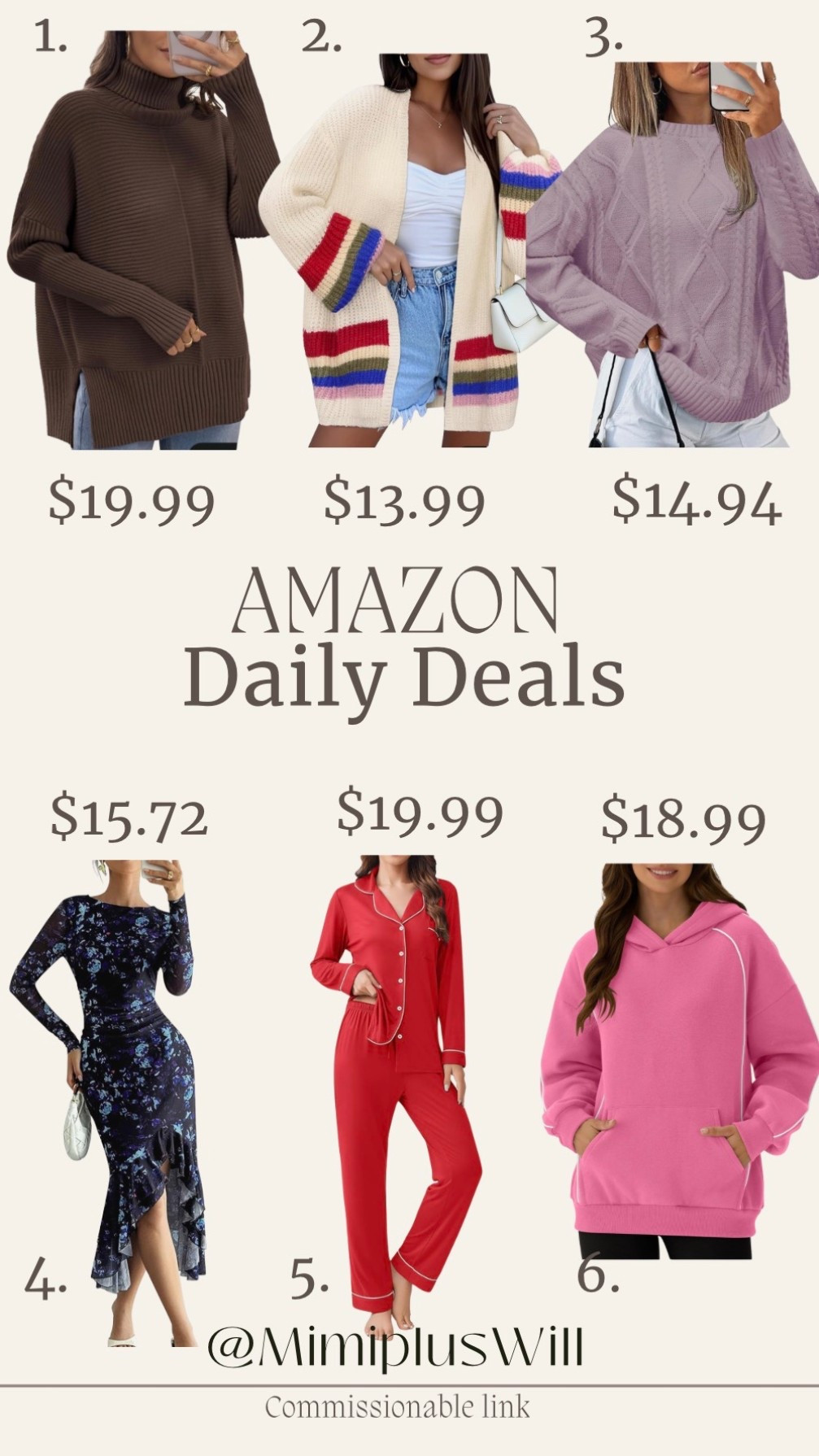 Amazon daily deals! Use the codes below for a limited time!

1. 87TQKTWO
2. U2ND9S27
3. MA45YLC4
4. DBJOKUDL
5. AD6AQU5A
6. OEYTPSDM

Amazon | Christmas pajamas | sweater | wedding guest dress 
Amazon fashion 
Follow @mimipluswill for more!

#LTKSaleAlert #LTKPetite #LTKGiftGuide