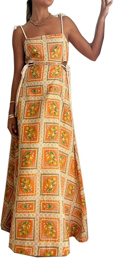 Hotheart Womens Sexy Spaghetti Strap Lace Up Printed Bodycon Party Clubwear Beach Dress | Amazon (US)