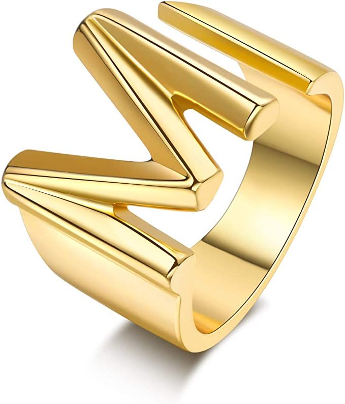 Initial Ring Gold Letter Rings for Women Chunky Gold Rings for Women Adjustable Rings Initial Jew... | Amazon (US)