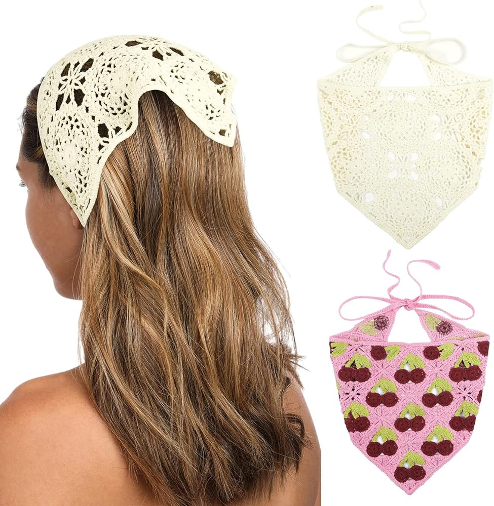 GERINLY Women Crochet Hair Bandana 2 Pcs Boho Head Kerchief Elegant Lace Neckerchief Fashion Acce... | Amazon (US)