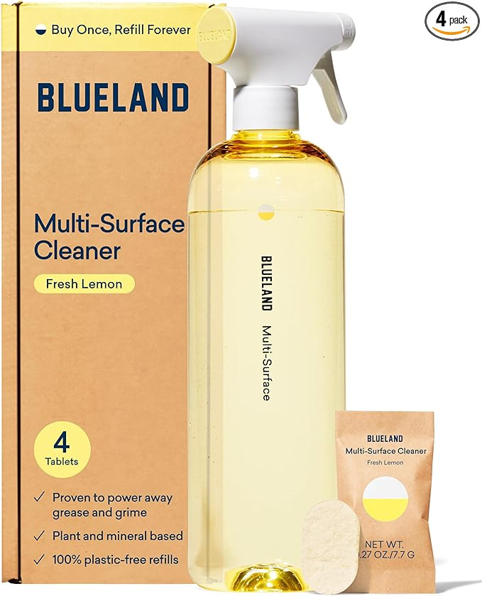BLUELAND Multi-surface Cleaner, Starter Set, Fresh Lemon Scent, Spray Bottle with 4 Refill Tablet... | Amazon (US)