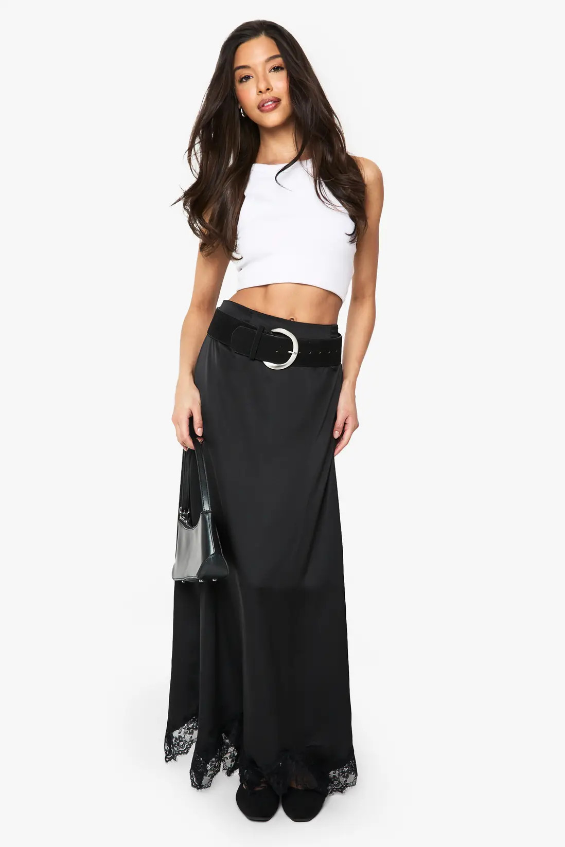 Satin Lace Trim Maxi Slip Skirt | boohoo (US & Canada)