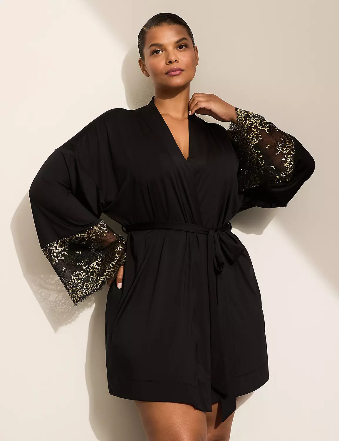 Shimmery Lace-Trim Robe | Lane Bryant (US)
