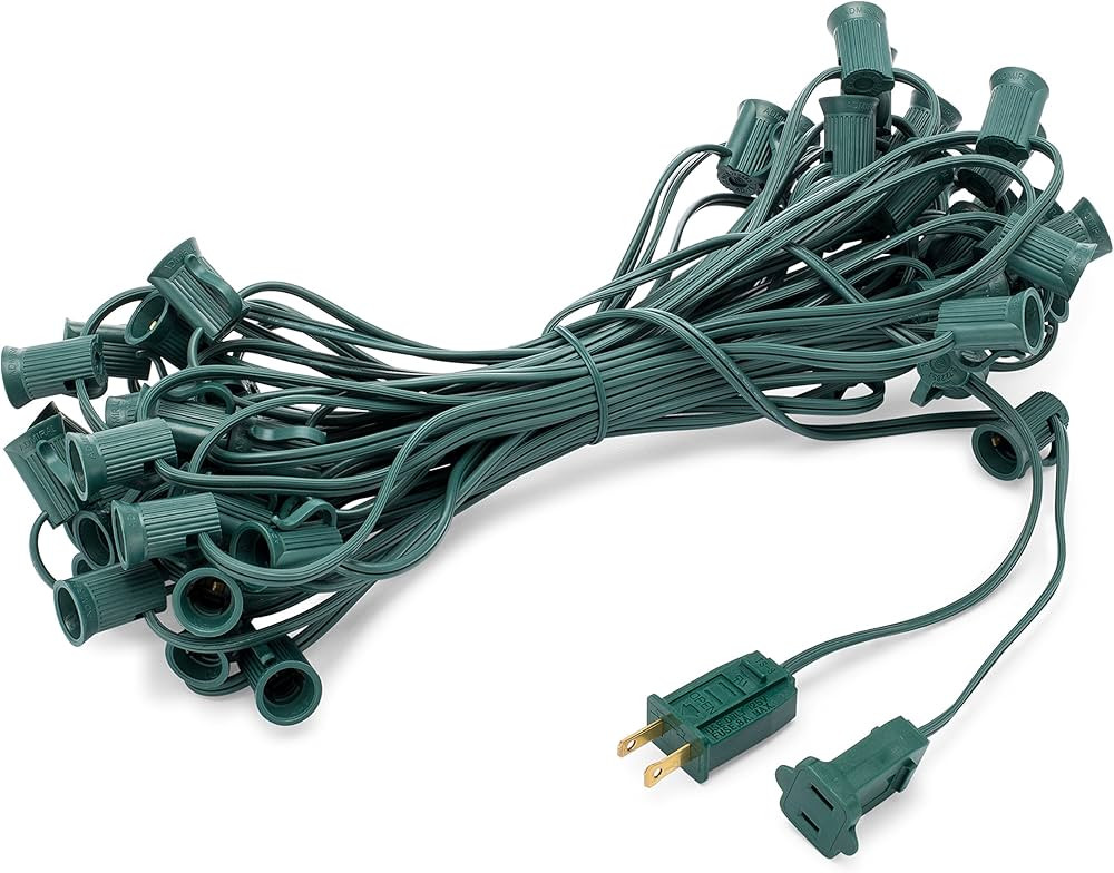 C9 Light Strings | 25' Green Cord with 12" Socket Spacing, E17 Light Stringer for C9 Christmas Li... | Amazon (US)
