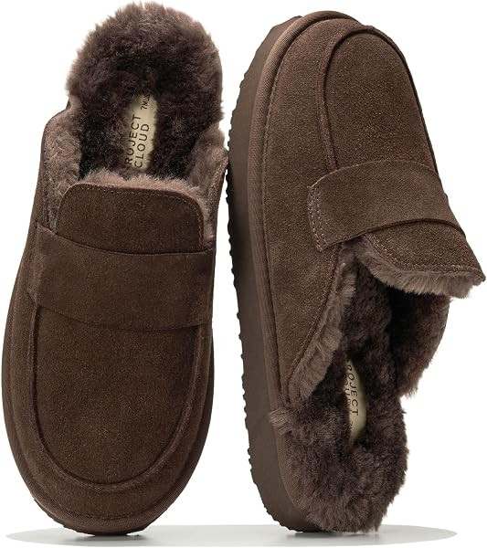 Project Cloud 100% Genuine Leather Brunch Slippers for Women - Fuzzy Clogs | Amazon (US)