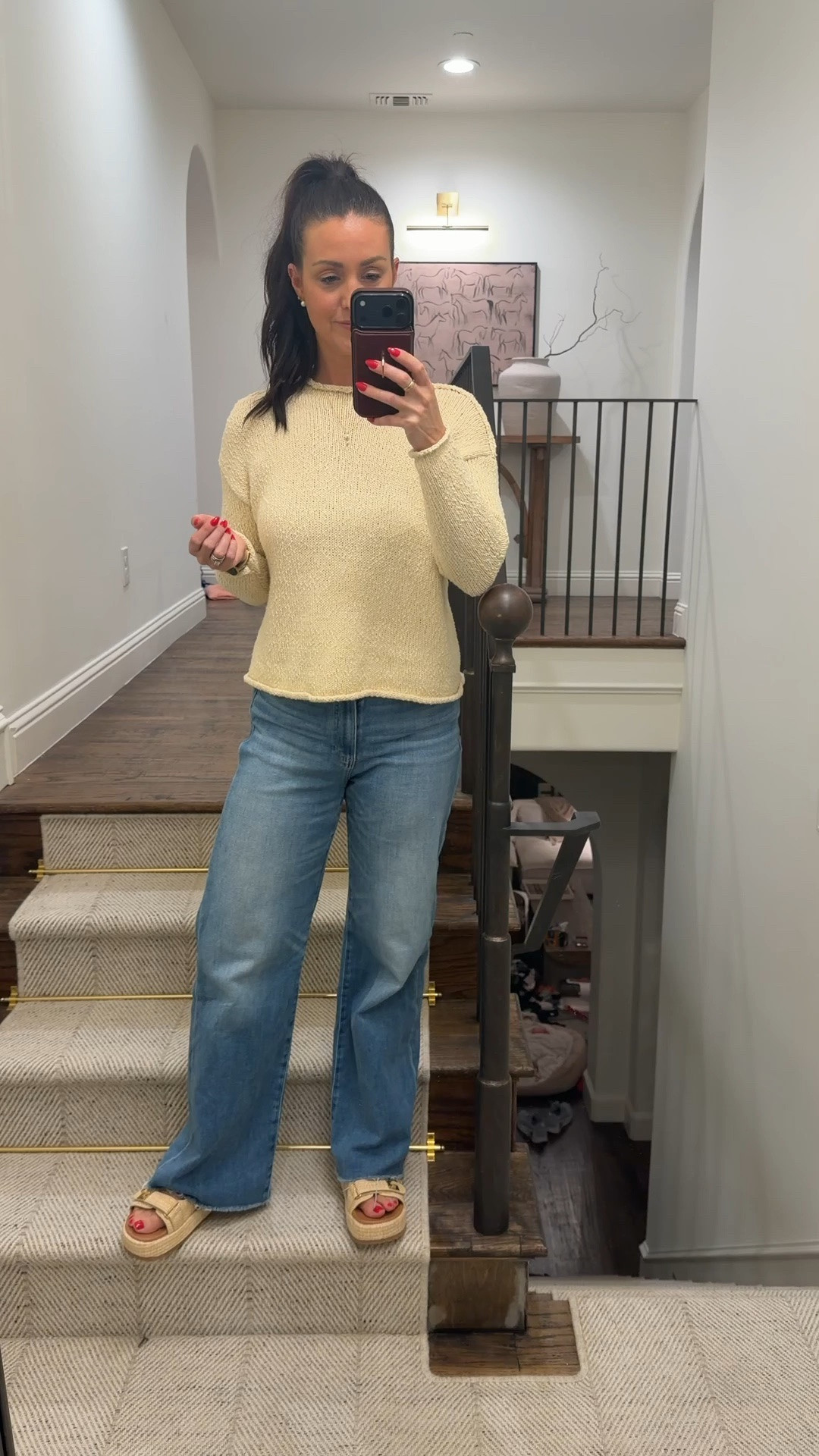 Great summer outfit for those cooler days, love this light weight knit sweater with coastal vibes. Perfect for after a beach day or coastal trip. I have it in two colors, wearing a small. And these chunky raffia sandals are so summer coded

#LTKOver40 #LTKSeasonal #LTKootd