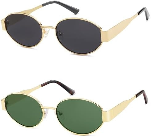 AMOMOMA Retro Oval Trendy Sunglasses for Women Designer 2024 Womens Sun Glasses Metal 90s AM6639 | Amazon (US)