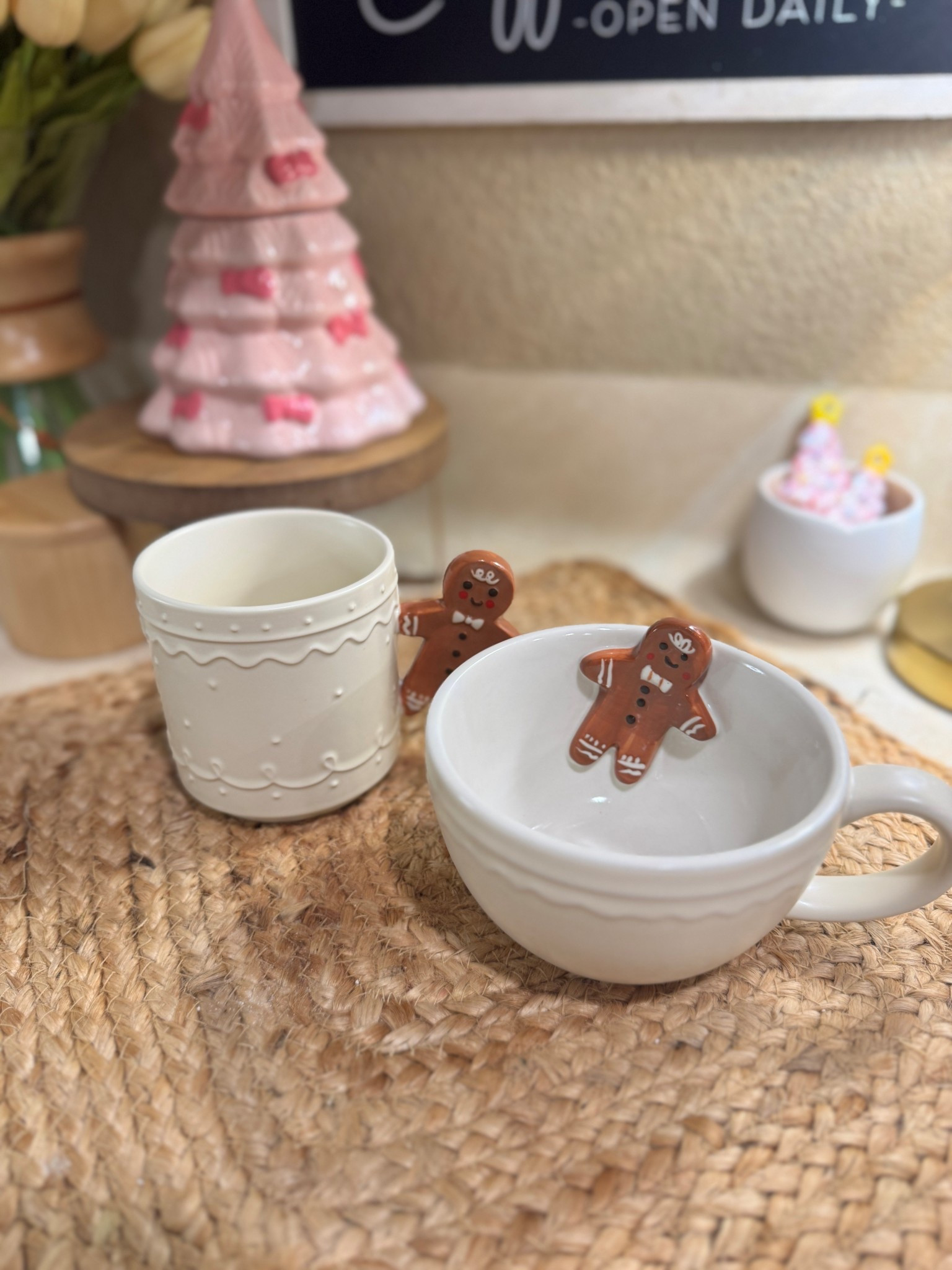 Gingerbread mugs! I got one for tea and one for lattes. Both are great for cocoa! 

#LTKHome #LTKHoliday #LTKSeasonal