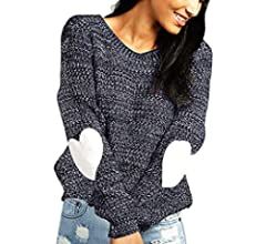 shermie Women's Cute Heart Pattern Elbow Patchwork Casual Crewneck Knitted Sweaters Pullover | Amazon (US)