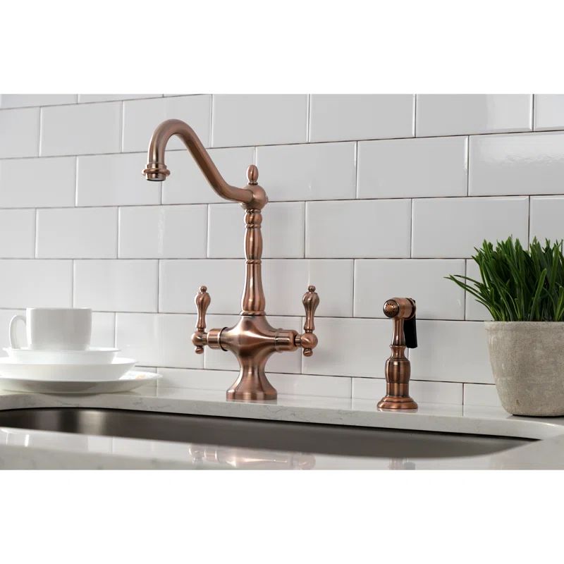 Heritage Double Handle Kitchen Faucet with Side Spray | Wayfair North America
