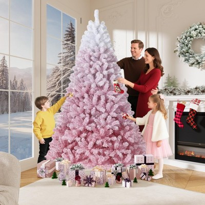 9 FT Pre-lit Artificial Christmas Tree with White LED Lights, Snow Flocked Christmas TreeMetal Stand, Indoor Outdoor Xmas Decoration, Pink Gradient | Target