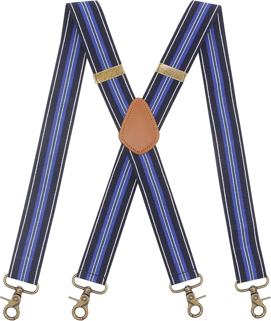 Mens Suspender 4 Swivel Strong Hooks Adjustable Braces Elastic Comfortable X Style Heavy Duty Str... | Amazon (US)