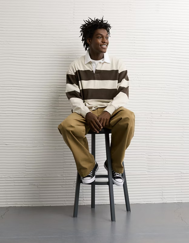 AE Long Sleeve Boxy Rugby Polo Shirt | American Eagle Outfitters (US & CA)