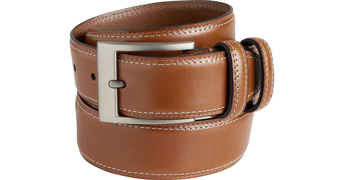 Joseph Abboud Cognac Stitched Edge Belt - Men's Accessories | Men's Wearhouse | The Men's Wearhouse