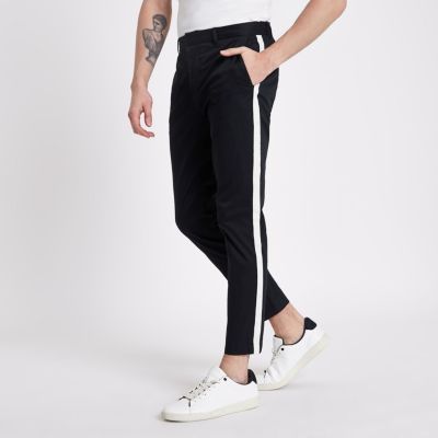 Navy tape side skinny fit chino pants | River Island (UK & IE)