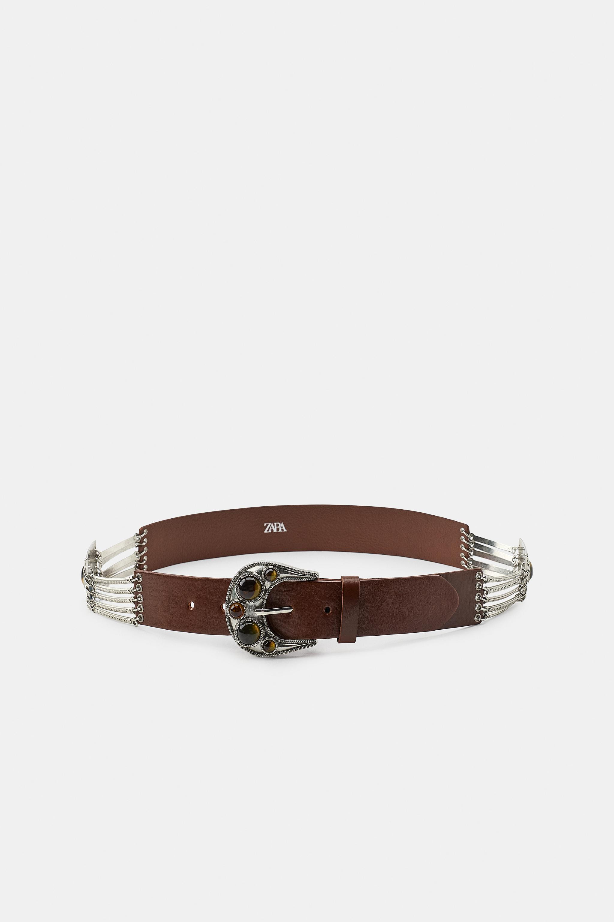 4 cm wide belt crafted from 100% leather and combined with metal pieces. Features colorful resin ... | Zara US