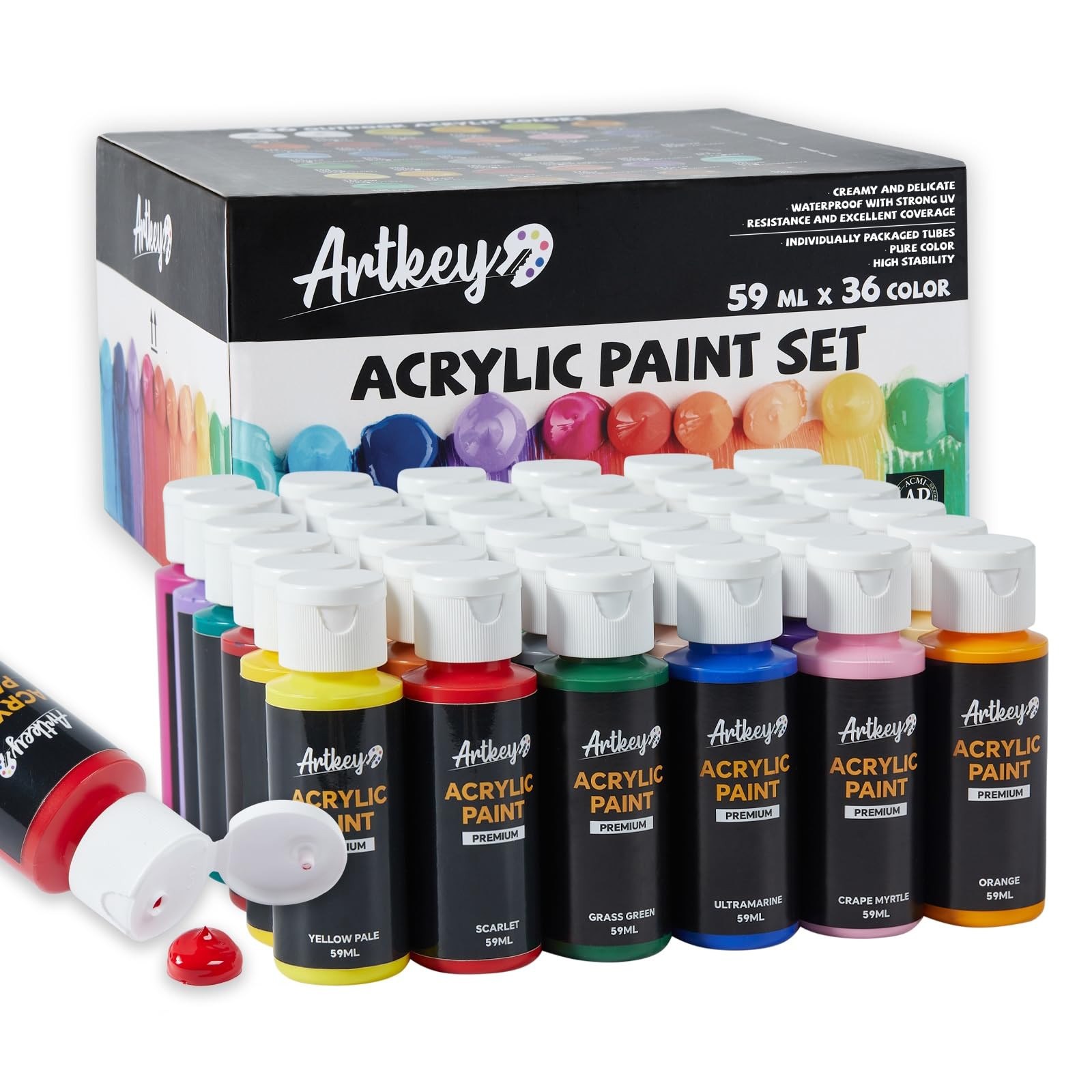 Artkey Acrylic Paint Set - 36 Colors 2 oz/59 ml Acrylic Paints Professional Artists Painting Kit ... | Amazon (US)