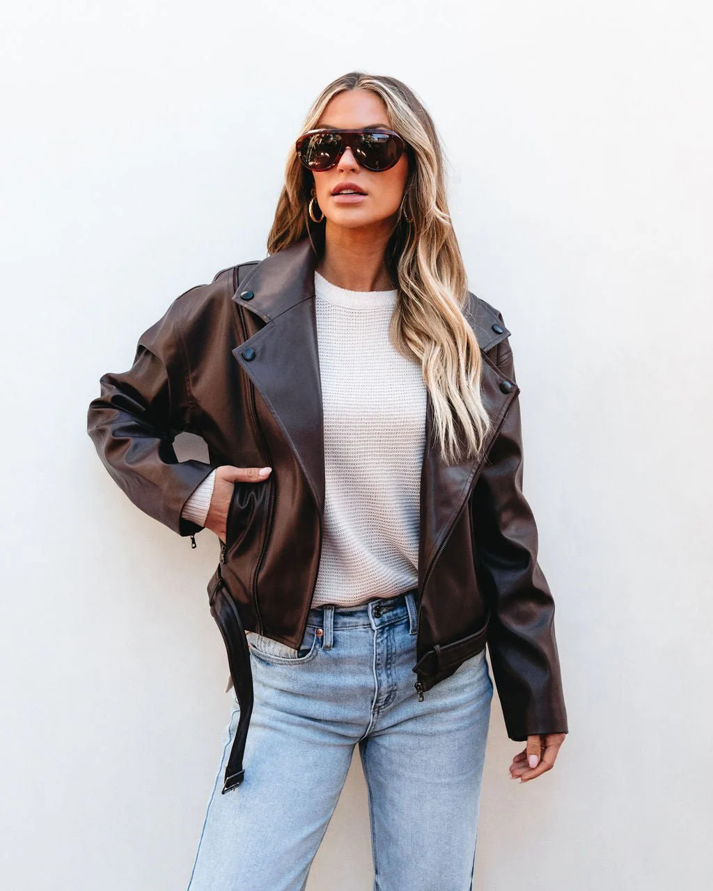 Dark Brown Leather Biker Jacket - FINAL SALE | Magnolia Boutique